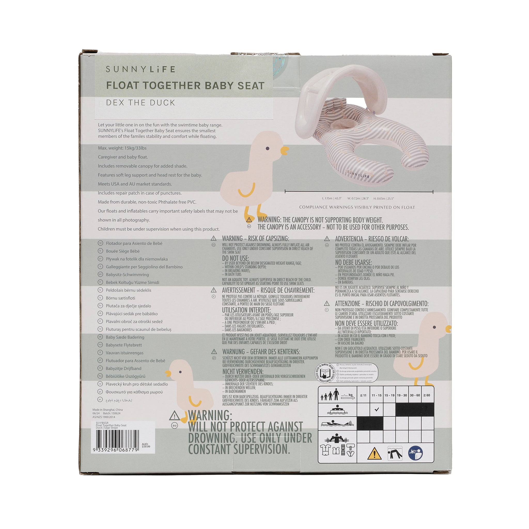 Float Together Baby Seat - Duck Sage Stripe