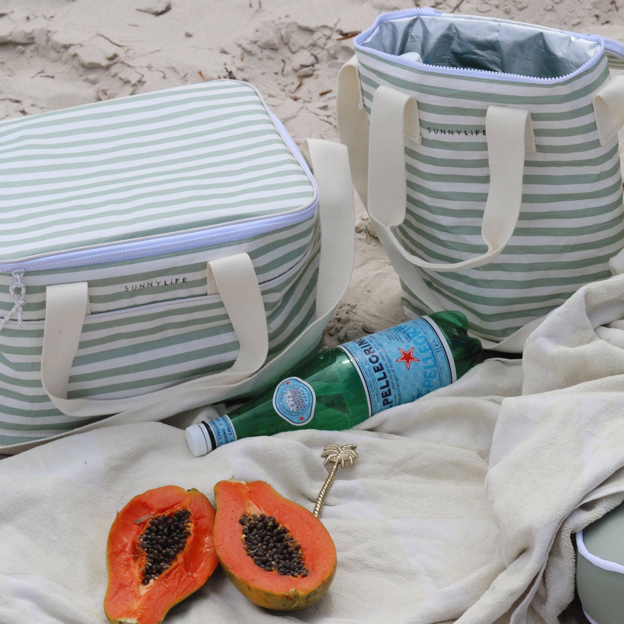 Light Cooler Drinks Bag - Sea Sage Stripe