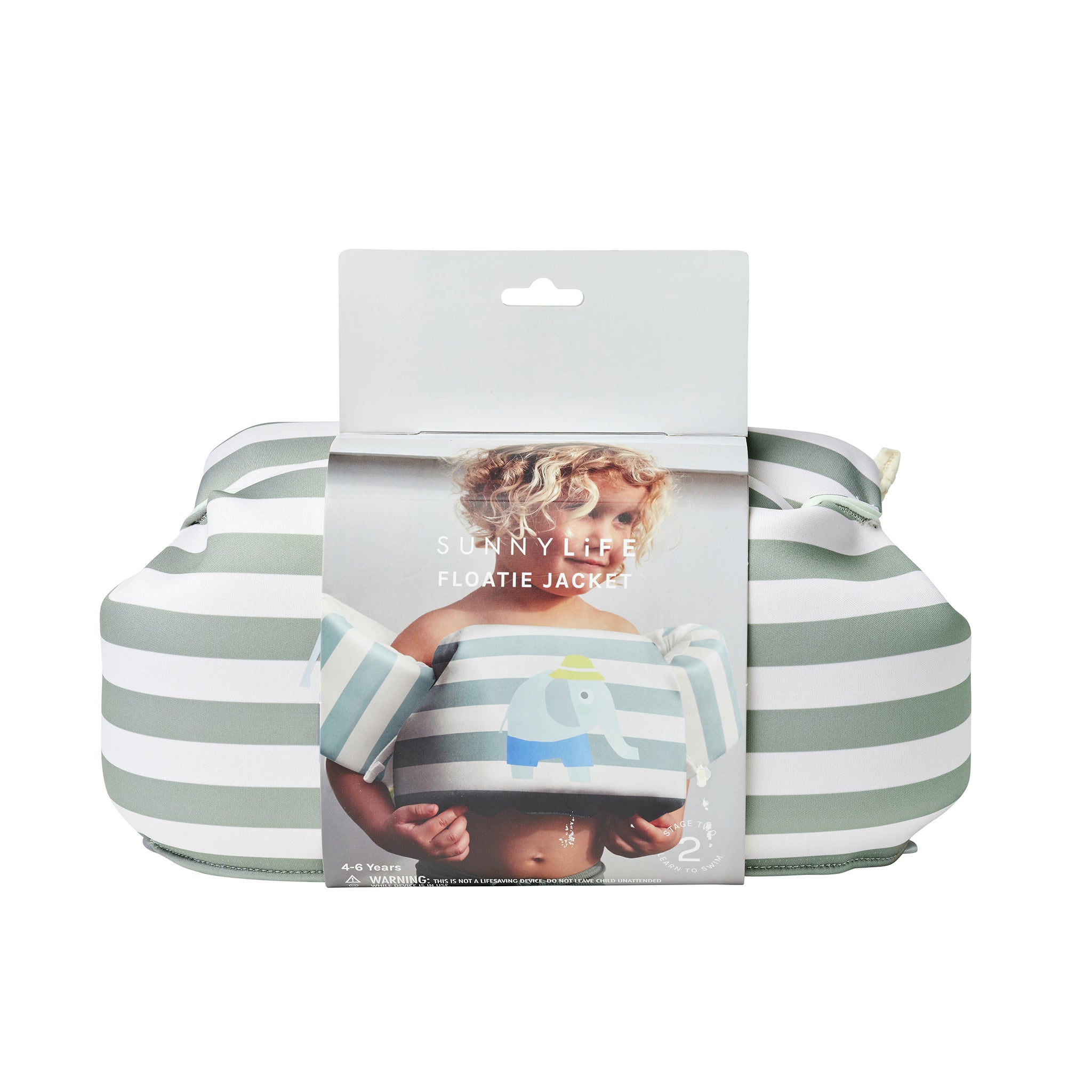 Floatie Jacket 3-6 - Eli the Elephant Green Stripe