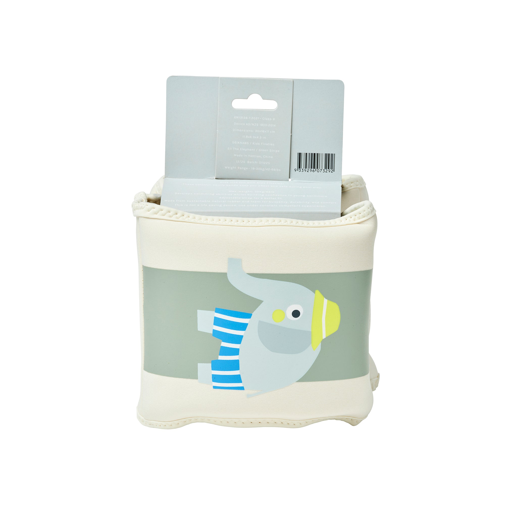 Kids Neoprene Arm Bands - Eli the Elephant Green Stripe