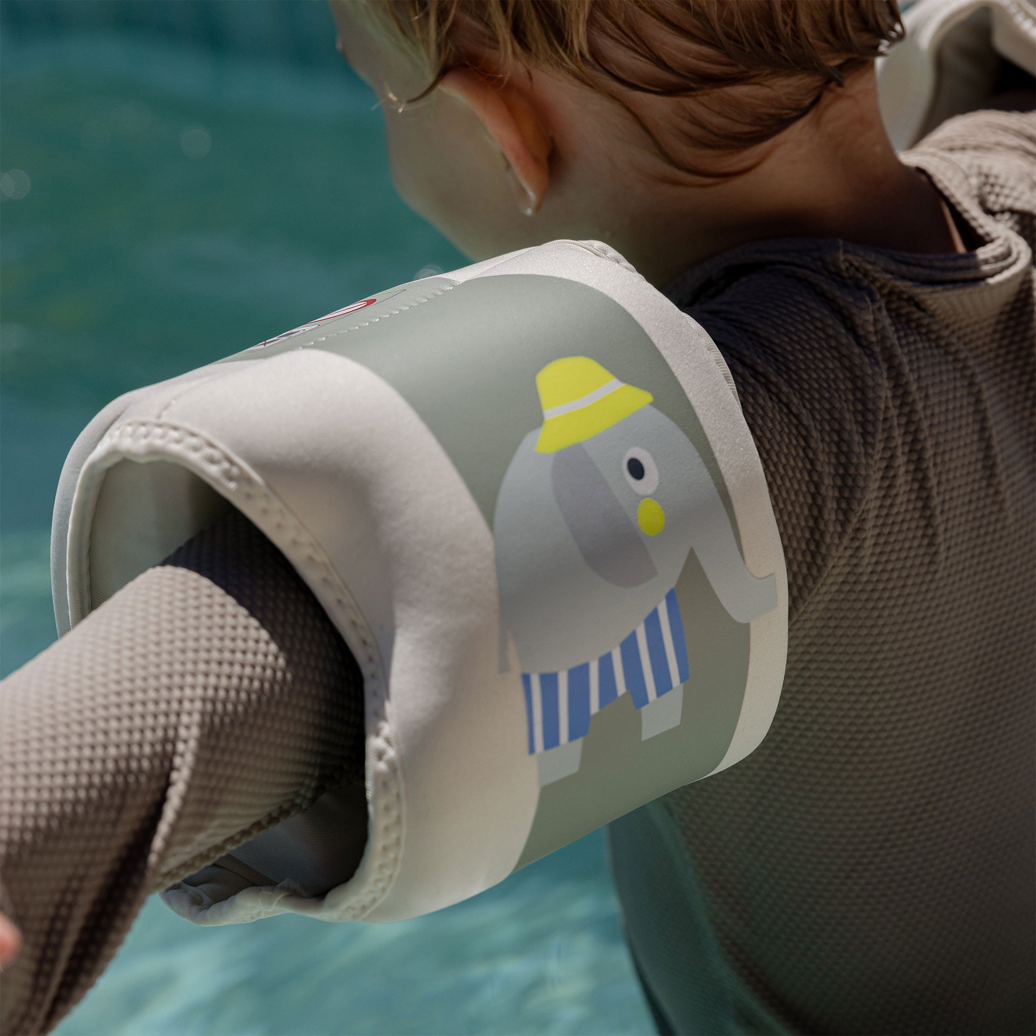 Kids Neoprene Arm Bands - Eli the Elephant Green Stripe