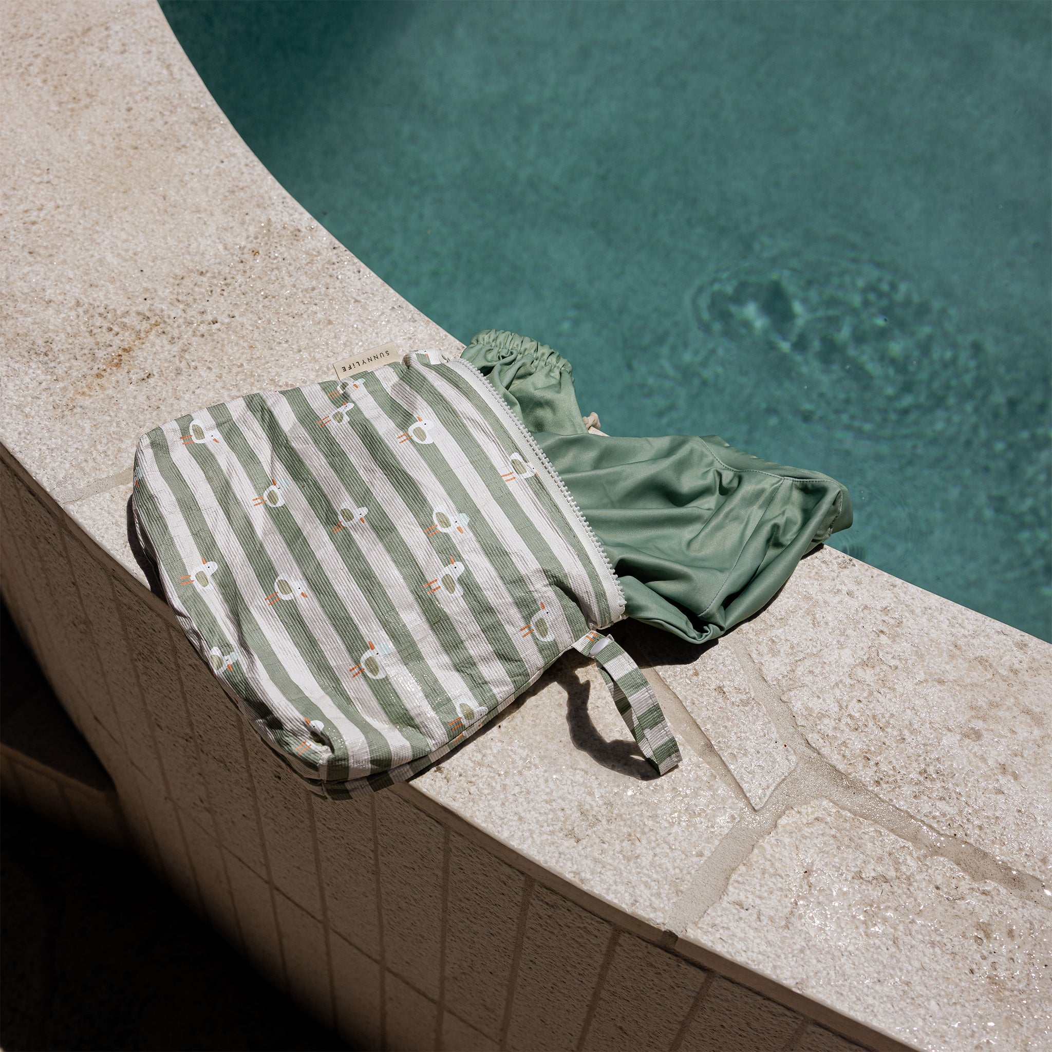 Kids Wet Bag - Sammy the Seagull Green Stripe