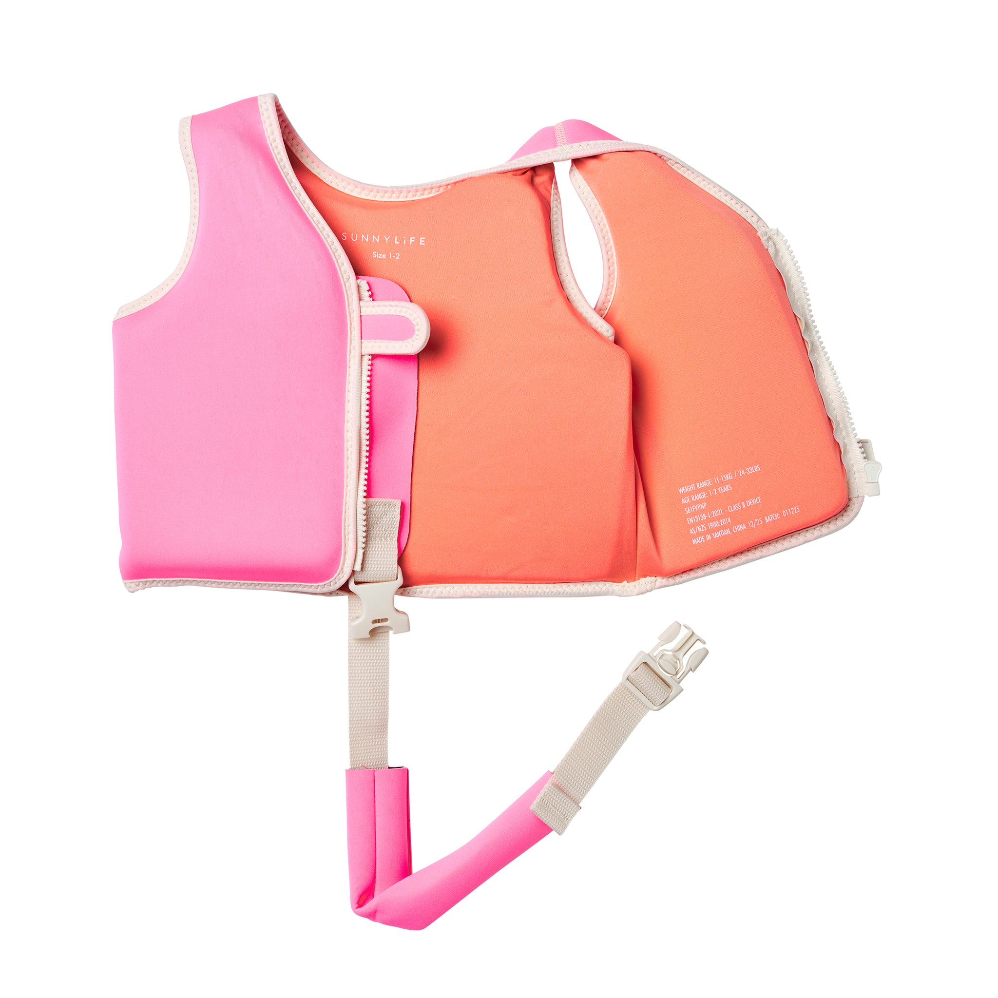 Kids Swim Vest 1-2 - Poppy the Peach Neon Pink