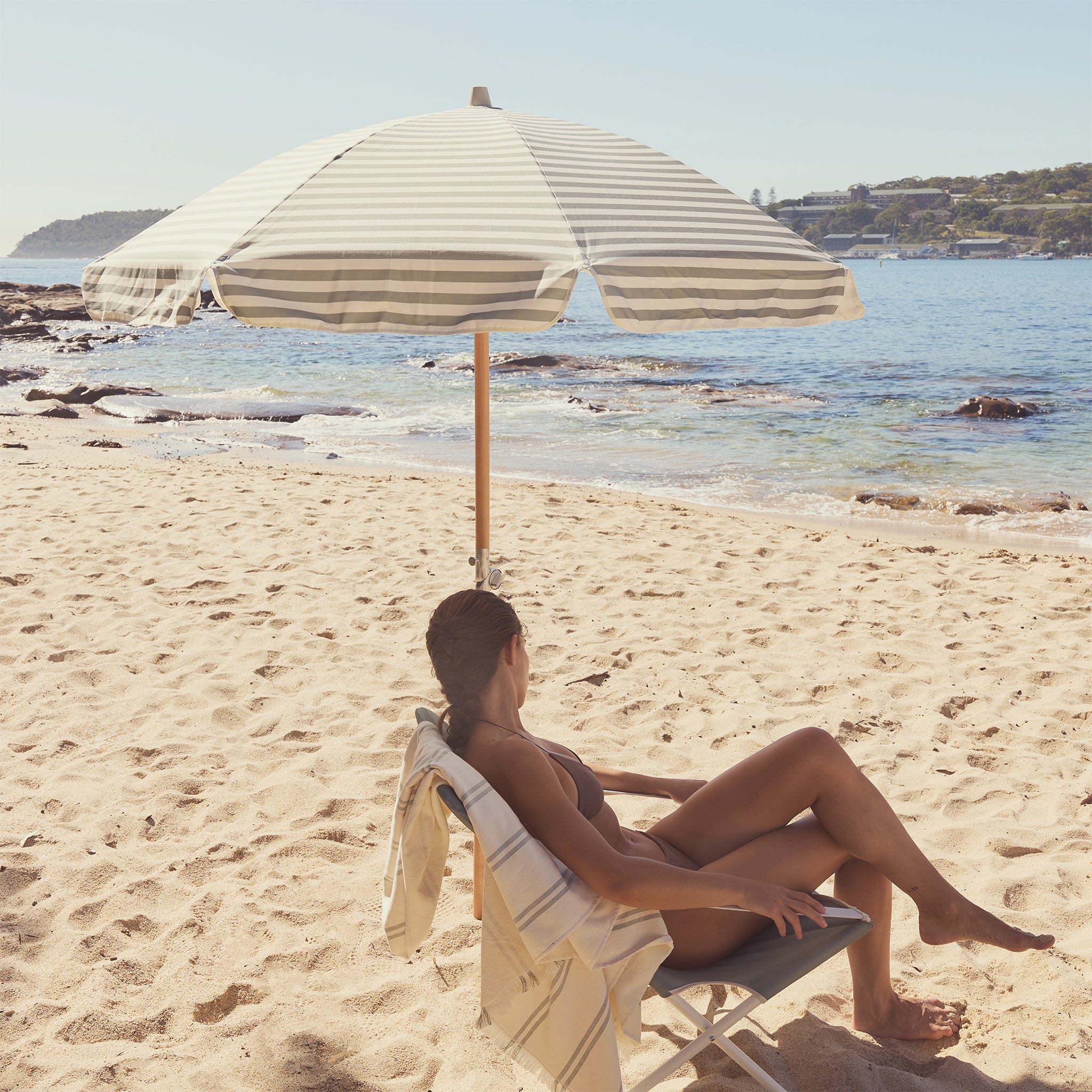 Luxe Beach Umbrella - Seagrass Stripe