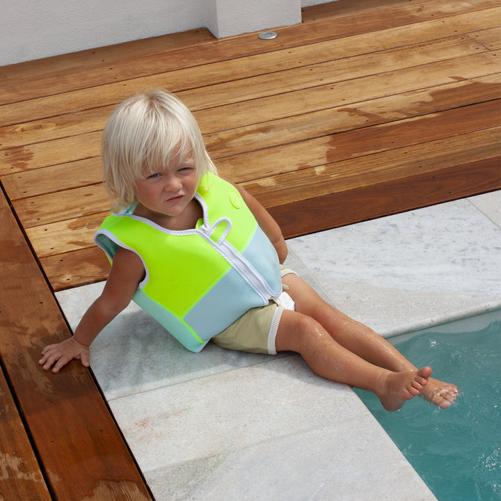 Kids Swim Vest 2-3 | Salty the Shark Aqua Neon Yellow