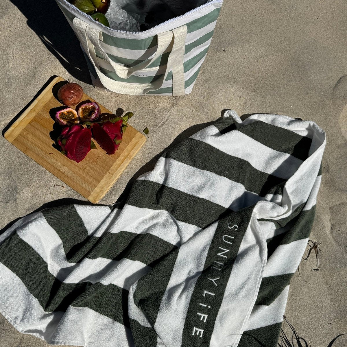 Light Cooler Tote - La Palma Sage Stripe