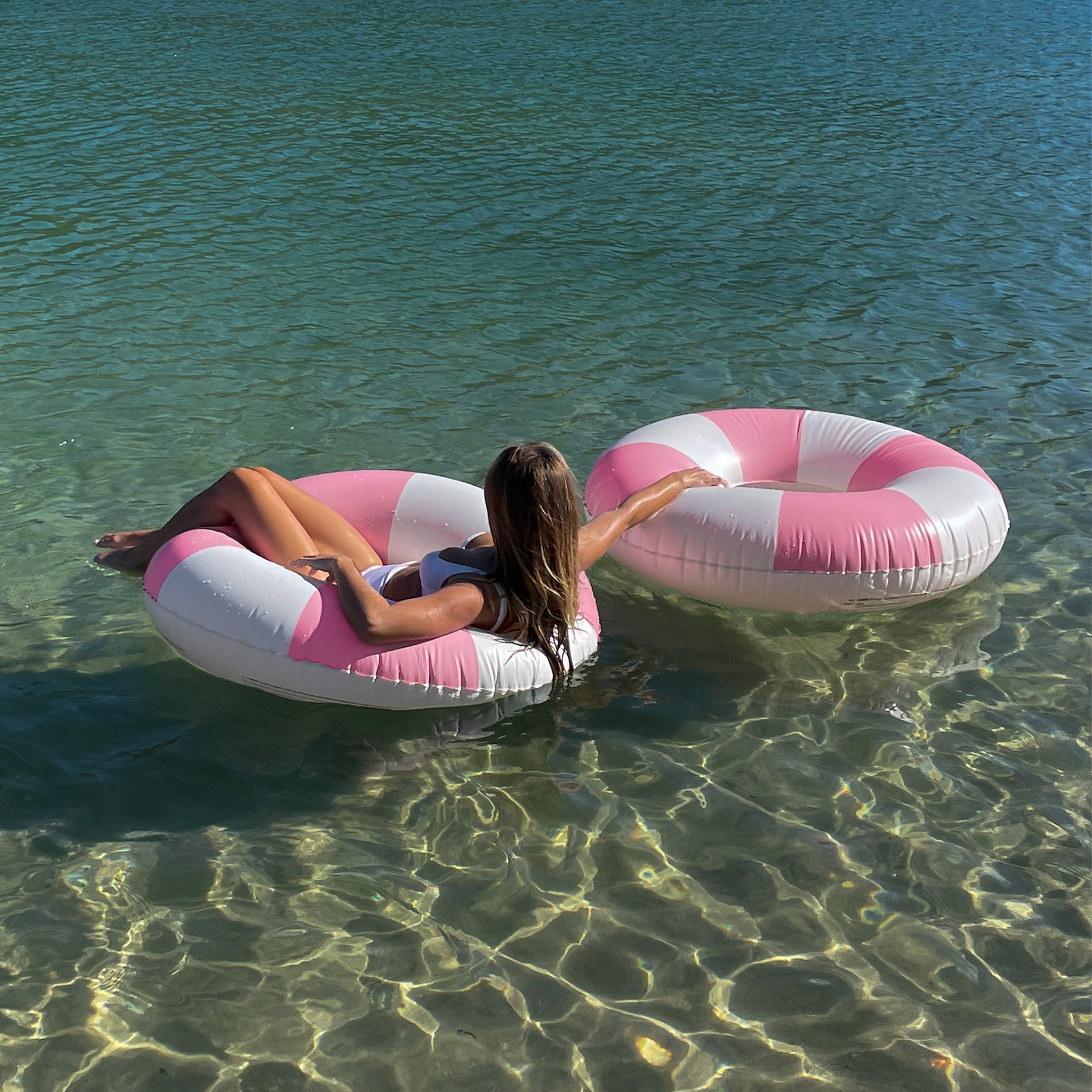 Sunnylife Bubblegum Pink Stripe Tube Pool Ring | St. Bernard